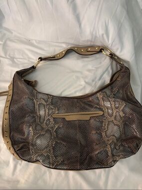 Aimee Kestenberg Brown and Tan Snake-Print Shoulder Bag